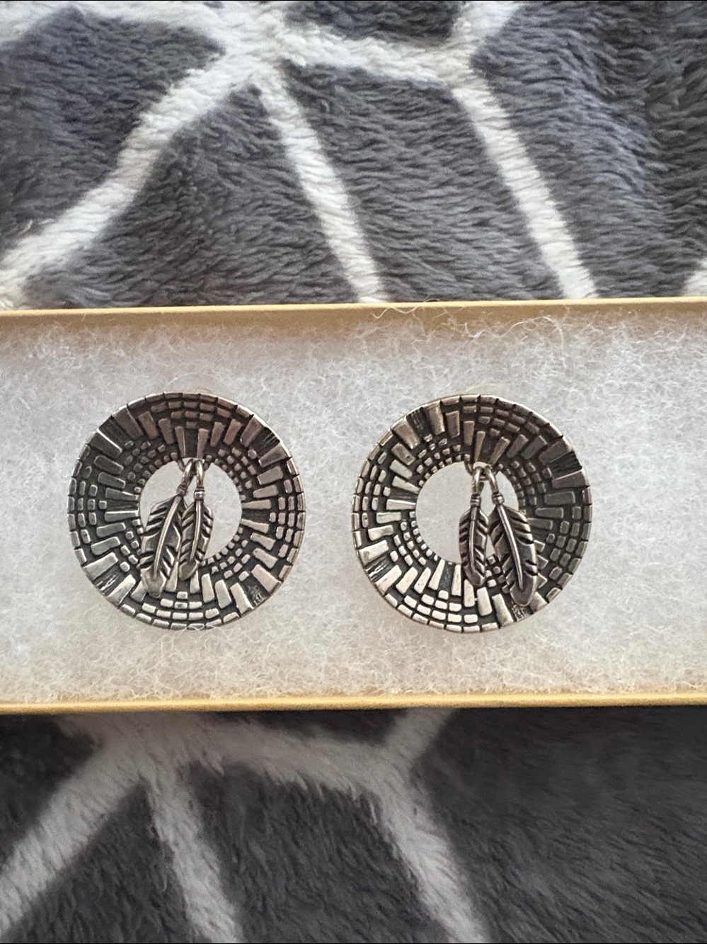 Native American Sterling Wedding Basket Earrings W/dangle Feathers Signed Masha